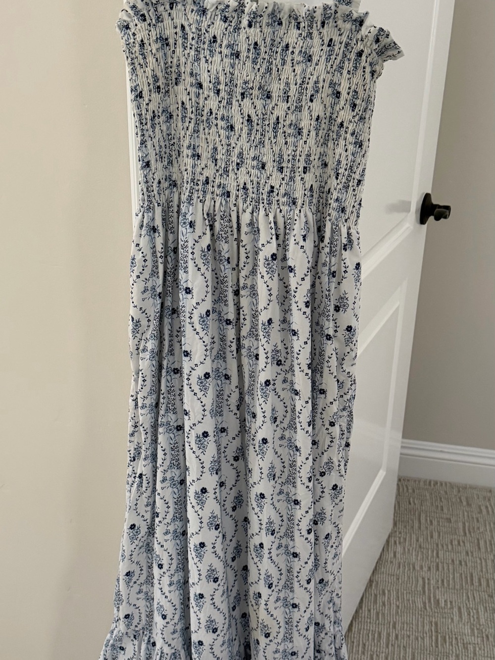 Hill House Blue Floral Smocked Maxi Skirt on White